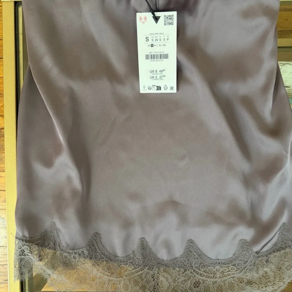 Zara Satin Lace-Trim Chemise in Dusty Mauve